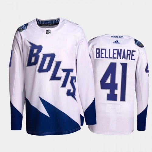 Adidas Tampa Bay Lightning #41 Pierre-Edouard Bellemare Men’s 2022 Stadium Series Authentic NHL Jersey – White Men’s