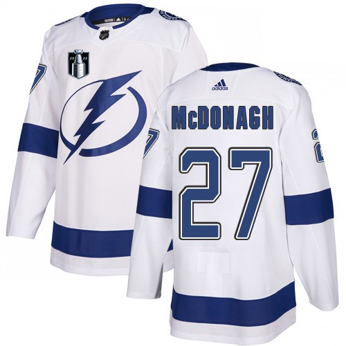Adidas Tampa Bay Lightning #27 Ryan McDonagh White 2022 Stanley Cup Final Patch Road Authentic NHL Stanley Cup Final Patch Jersey Men’s