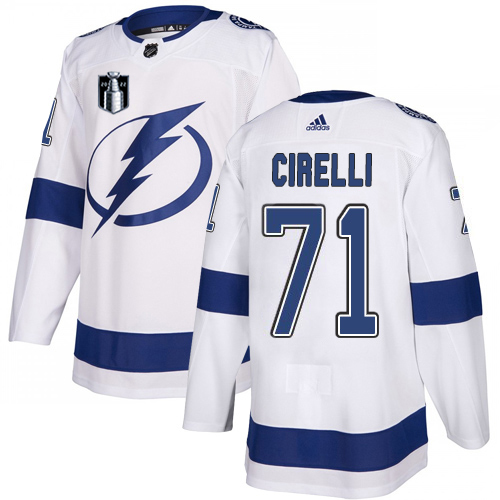 Adidas Tampa Bay Lightning #71 Anthony Cirelli White 2022 Stanley Cup Final Patch Road Authentic NHL Stanley Cup Final Patch Jersey Men’s