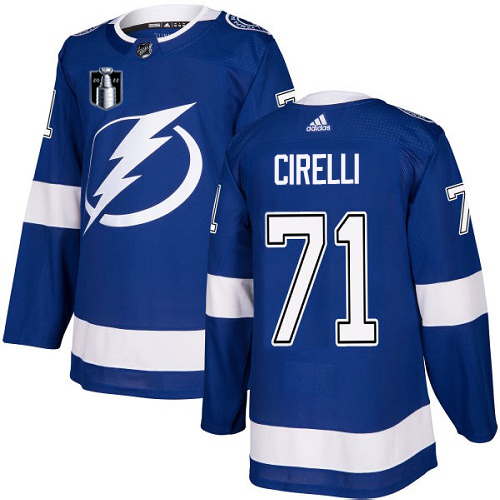 Adidas Tampa Bay Lightning #71 Anthony Cirelli Blue 2022 Stanley Cup Final Patch Home Authentic Stitched NHL Jersey Men’s