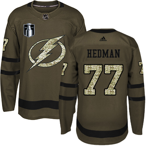 Adidas Tampa Bay Lightning #77 Victor Hedman Green 2022 Stanley Cup Final Patch Salute to Service Stitched NHL Jersey Men’s