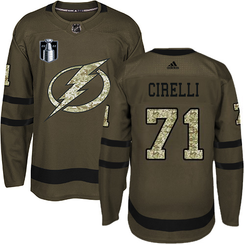 Adidas Tampa Bay Lightning #71 Anthony Cirelli Green 2022 Stanley Cup Final Patch Salute to Service Stitched NHL Jersey Men’s