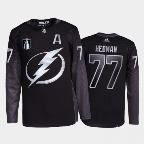 Adidas Tampa Bay Lightning #77 Victor Hedman Men’s 2022 Stanley Cup Final Patch Alternate Authentic NHL Jersey – Black Men’s