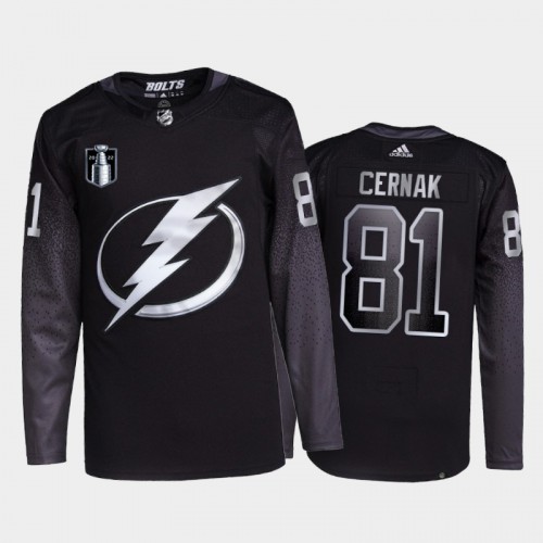 Adidas Tampa Bay Lightning #81 Erik Cernak Men’s 2022 Stanley Cup Final Patch Alternate Authentic NHL Jersey – Black Men’s