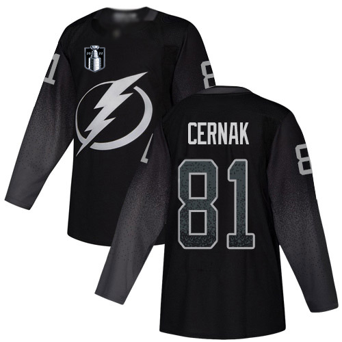 Adidas Tampa Bay Lightning #81 Erik Cernak Black 2022 Stanley Cup Final Patch Alternate Authentic Stitched NHL Jersey Men’s