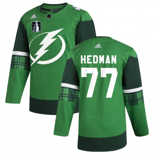 Tampa Bay Tampa Bay Lightning #77 Victor Hedman Men’s Adidas 2022 Stanley Cup Final Patch St. Patrick’s Day Stitched NHL Jersey Green Men’s