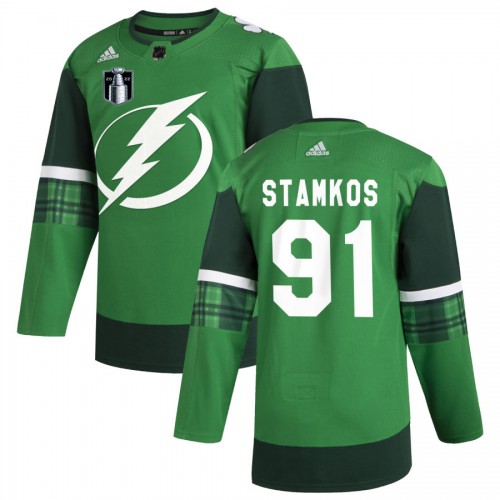 Tampa Bay Tampa Bay Lightning #91 Steven Stamkos Men’s Adidas 2022 Stanley Cup Final Patch St. Patrick’s Day Stitched NHL Jersey Green Men’s
