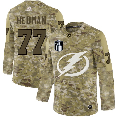Adidas Tampa Bay Lightning #77 Victor Hedman Camo 2022 Stanley Cup Final Patch Authentic Stitched NHL Jersey Men’s