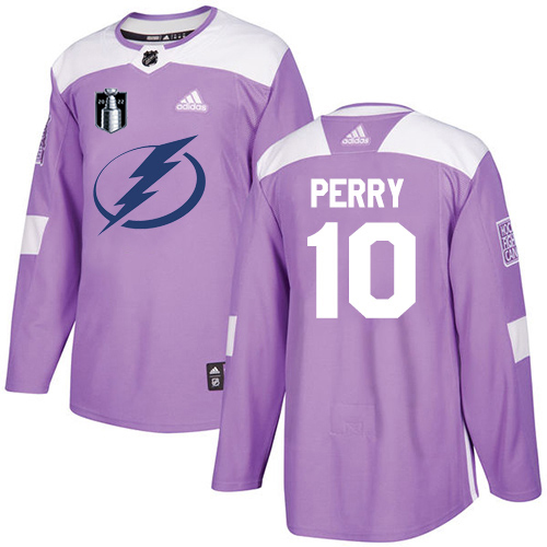 Adidas Tampa Bay Lightning #10 Corey Perry Purple Authentic 2022 Stanley Cup Final Patch Fights Cancer Stitched NHL Jersey Men’s