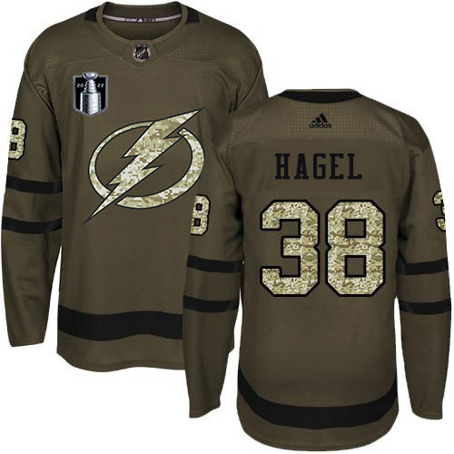 Adidas Tampa Bay Lightning #38 Brandon Hagel Green 2022 Stanley Cup Final Patch Salute to Service Stitched NHL Jersey Men’s