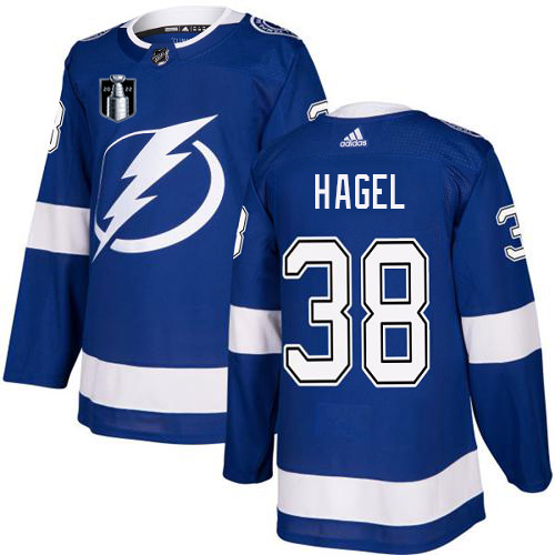 Adidas Tampa Bay Lightning #38 Brandon Hagel Blue 2022 Stanley Cup Final Patch Home Authentic Stitched NHL Jersey Men’s