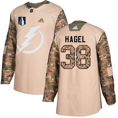 Adidas Tampa Bay Lightning #38 Brandon Hagel Camo Authentic 2022 Stanley Cup Final Patch Veterans Day Stitched NHL Jersey Men’s