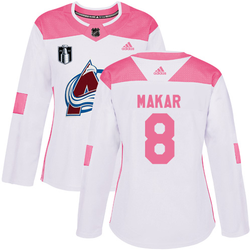 Adidas Colorado Avalanche #8 Cale Makar White/Pink 2022 Stanley Cup Final Patch Authentic Fashion Women’s Stitched NHL Jersey Womens