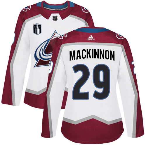 Adidas Colorado Avalanche #29 Nathan MacKinnon White Women’s 2022 Stanley Cup Final Patch Road Authentic Stitched NHL Jersey Womens