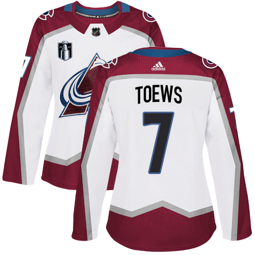 Adidas Colorado Avalanche #7 Devon Toews White Women’s 2022 Stanley Cup Final Patch Road Authentic Stitched NHL Jersey Womens
