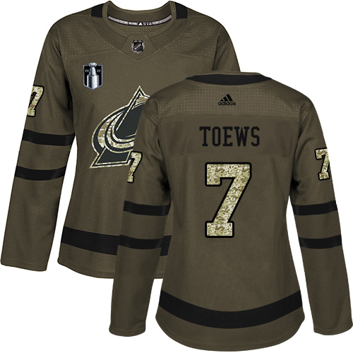 Adidas Colorado Avalanche #7 Devon Toews Green Women’s 2022 Stanley Cup Final Patch Salute to Service Stitched NHL Jersey Womens