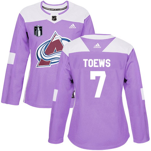Adidas Colorado Avalanche #7 Devon Toews Purple Women’s 2022 Stanley Cup Final Patch Authentic Fights Cancer Stitched NHL Jersey Womens