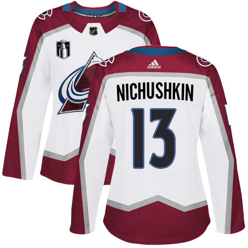 Adidas Colorado Avalanche #13 Valeri Nichushkin White Women’s 2022 Stanley Cup Final Patch Road Authentic Stitched NHL Jersey Womens
