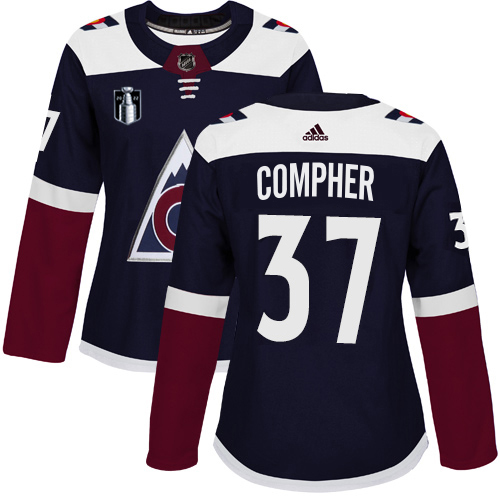 Adidas Colorado Avalanche #37 J.T. Compher Navy Women’s 2022 Stanley Cup Final Patch Alternate Authentic Stitched NHL Jersey Womens