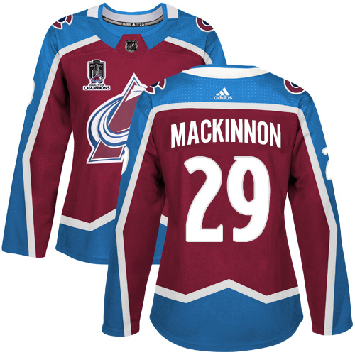Adidas Colorado Avalanche #29 Nathan MacKinnon Burgundy Women’s 2022 Stanley Cup Champions Burgundy Home Authentic Stitched NHL Jersey Womens