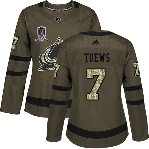 Adidas Colorado Avalanche #7 Devon Toews Green Women’s 2022 Stanley Cup Champions Salute To Service Stitched NHL Jersey Womens