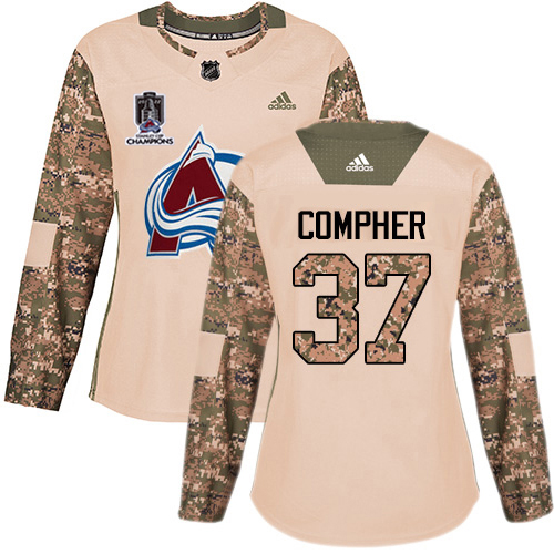 Adidas Colorado Avalanche #37 J.T. Compher Camo Authentic Women’s 2022 Stanley Cup Champions Veterans Day Stitched NHL Jersey Womens