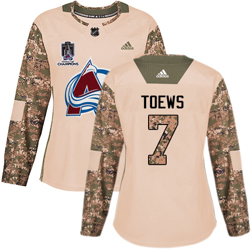 Adidas Colorado Avalanche #7 Devon Toews Camo Authentic Women’s 2022 Stanley Cup Champions Veterans Day Stitched NHL Jersey Womens
