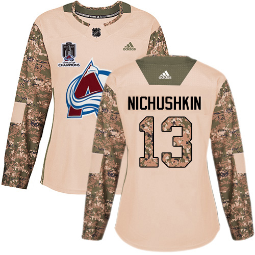Adidas Colorado Avalanche #13 Valeri Nichushkin Camo Authentic Women’s 2022 Stanley Cup Champions Veterans Day Stitched NHL Jersey Womens
