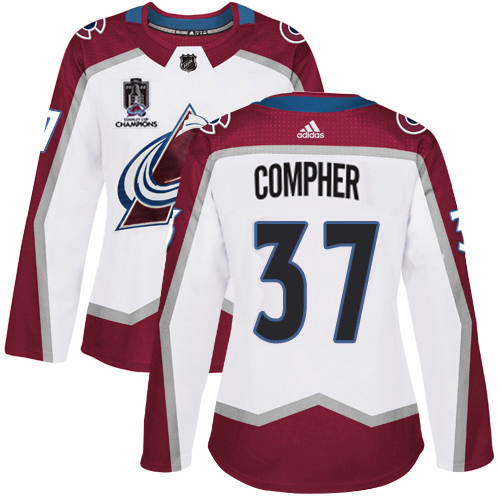 Adidas Colorado Avalanche #37 J.T. Compher White Women’s 2022 Stanley Cup Champions Road Authentic Stitched NHL Jersey Womens