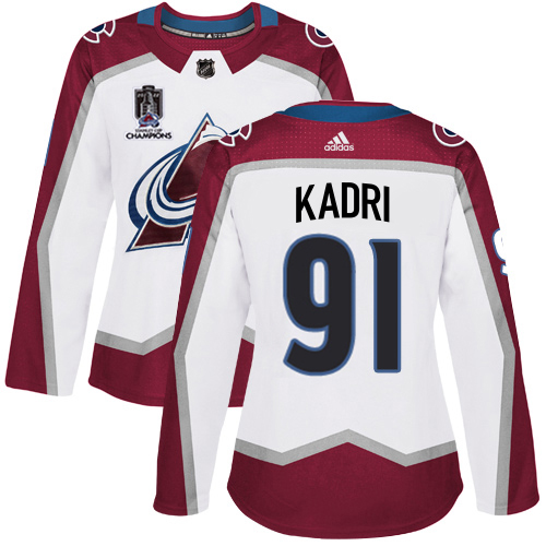 Adidas Colorado Avalanche #91 Nazem Kadri White Women’s 2022 Stanley Cup Champions Road Authentic Stitched NHL Jersey Womens