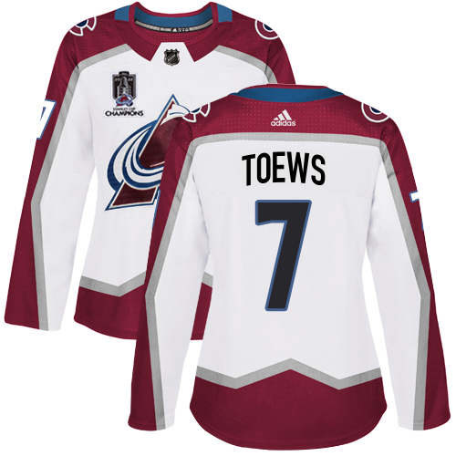 Adidas Colorado Avalanche #7 Devon Toews White Women’s 2022 Stanley Cup Champions Road Authentic Stitched NHL Jersey Womens