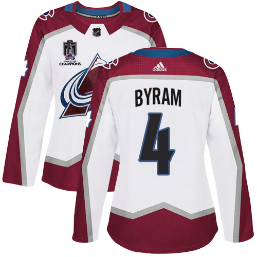 Adidas Colorado Avalanche #4 Bowen Byram White Women’s 2022 Stanley Cup Champions Road Authentic Stitched NHL Jersey Womens