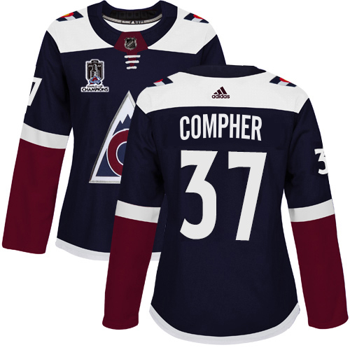 Adidas Colorado Avalanche #37 J.T. Compher Navy Women’s 2022 Stanley Cup Champions Alternate Authentic Stitched NHL Jersey Womens
