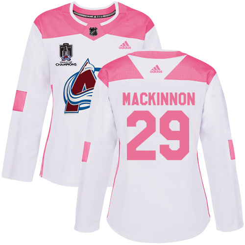 Adidas Colorado Avalanche #29 Nathan MacKinnon White/Pink 2022 Stanley Cup Champions Authentic Fashion Women’s Stitched NHL Jersey Womens