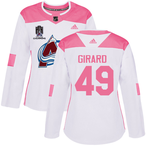 Adidas Colorado Avalanche #49 Samuel Girard White/Pink 2022 Stanley Cup Champions Authentic Fashion Women’s Stitched NHL Jersey Womens
