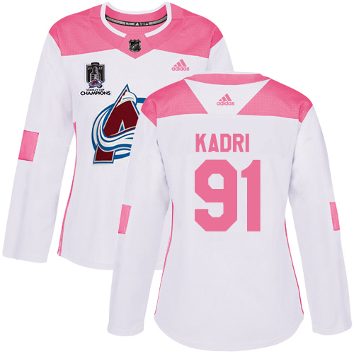 Adidas Colorado Avalanche #91 Nazem Kadri White/Pink 2022 Stanley Cup Champions Authentic Fashion Women’s Stitched NHL Jersey Womens