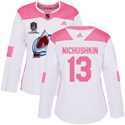 Adidas Colorado Avalanche #13 Valeri Nichushkin White/Pink 2022 Stanley Cup Champions Authentic Fashion Women’s Stitched NHL Jersey Womens