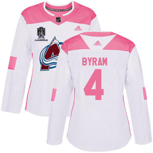 Adidas Colorado Avalanche #4 Bowen Byram White/Pink 2022 Stanley Cup Champions Authentic Fashion Women’s Stitched NHL Jersey Womens