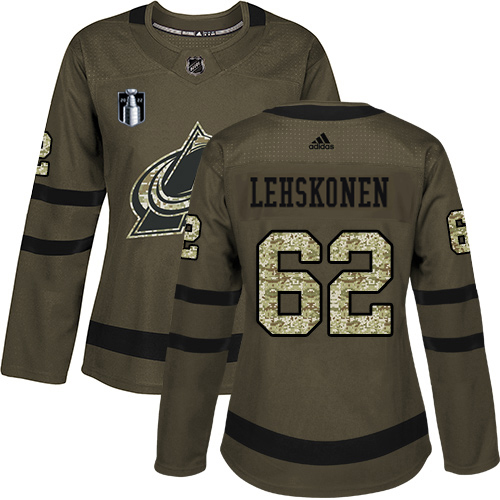 Adidas Colorado Avalanche #62 Artturi Lehkonen Green Women’s 2022 Stanley Cup Final Patch Salute to Service Stitched NHL Jersey Womens