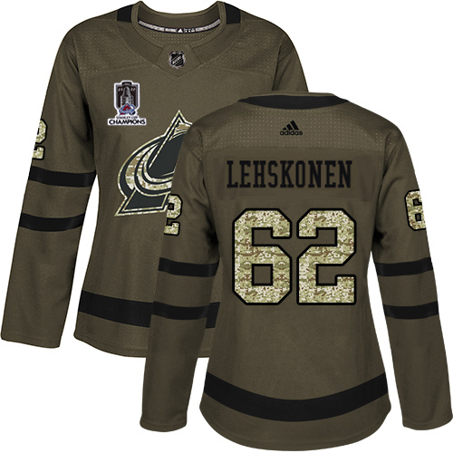 Adidas Colorado Avalanche #62 Artturi Lehkonen Green Women’s 2022 Stanley Cup Champions Salute To Service Stitched NHL Jersey Womens