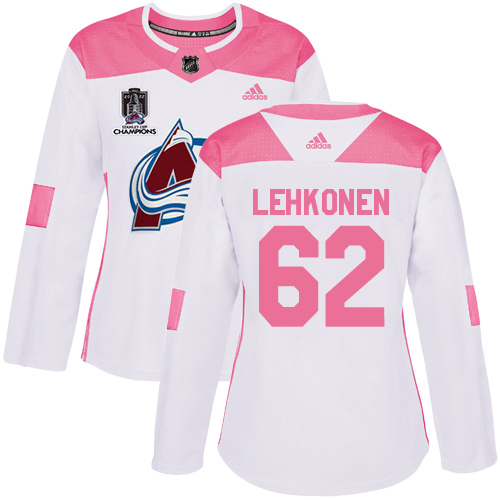 Adidas Colorado Avalanche #62 Artturi Lehkonen White/Pink 2022 Stanley Cup Champions Authentic Fashion Women’s Stitched NHL Jersey Womens
