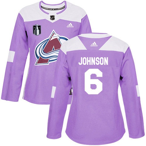 Adidas Colorado Avalanche #6 Erik Johnson Purple Women’s 2022 Stanley Cup Final Patch Authentic Fights Cancer Stitched NHL Jersey Womens