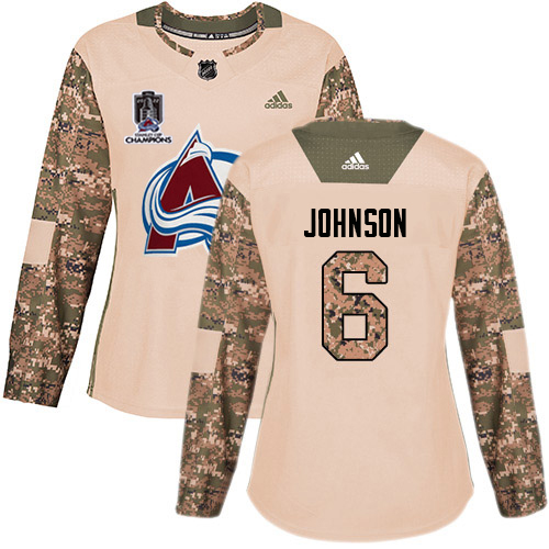 Adidas Colorado Avalanche #6 Erik Johnson Camo Authentic Women’s 2022 Stanley Cup Champions Veterans Day Stitched NHL Jersey Womens