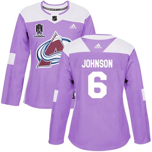 Adidas Colorado Avalanche #6 Erik Johnson Purple Women’s 2022 Stanley Cup Champions Authentic Fights Cancer Stitched NHL Jersey Womens