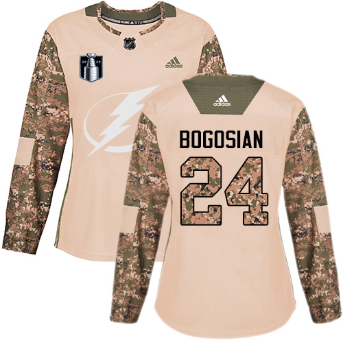 Adidas Tampa Bay Lightning #24 Zach Bogosian Camo Authentic 2022 Stanley Cup Final Patch Women’s Veterans Day Stitched NHL Jersey Womens