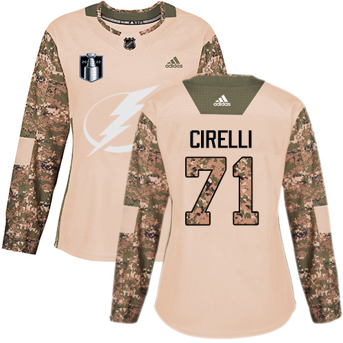 Adidas Tampa Bay Lightning #71 Anthony Cirelli Camo Authentic 2022 Stanley Cup Final Patch Women’s Veterans Day Stitched NHL Jersey Womens