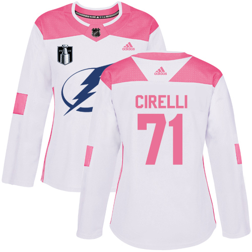 Adidas Tampa Bay Lightning #71 Anthony Cirelli White/Pink 2022 Stanley Cup Final Patch Authentic Fashion Women’s Stitched NHL Jersey Womens