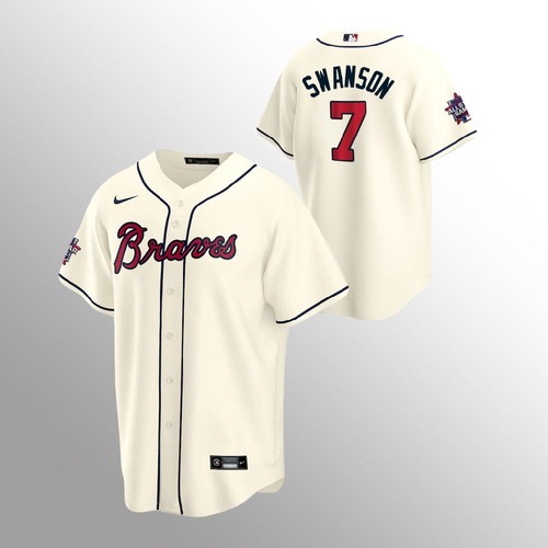 Atlanta Atlanta Braves #7 Dansby Swanson Nike 150th Anniversary 2021 World Series Youth MLB Jersey – Cream Youth