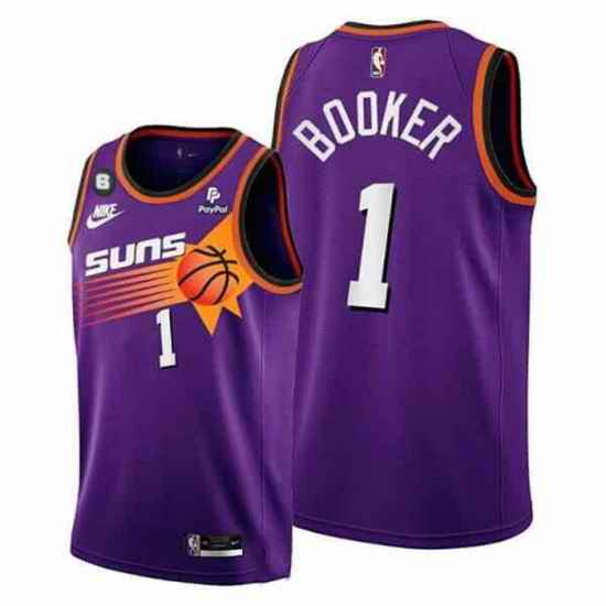 Men Phoenix Suns #1 Devin Booker Purple With NO 6 Patch Stitched Basketball Jersey