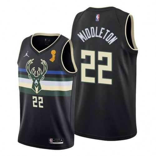 Milwaukee Milwaukee Bucks #22 Khris Middleton Women’s 2021 NBA Finals Champions Swingman Statement Edition Jersey Black Womens